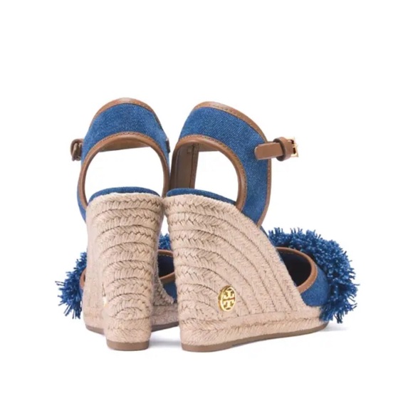Tory Burch Shaw Denim Wedge Espadrilles Sandals Blue Size 9 - Picture 5 of 5